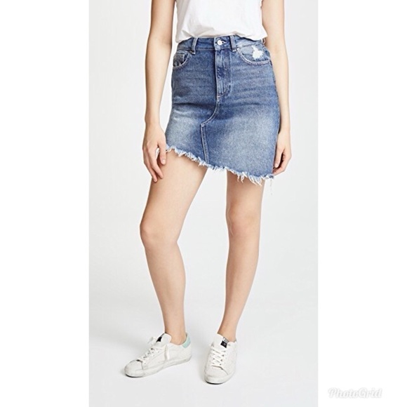 DL1961 Georgia Denim Asymmetric Distressed Skirt S - Picture 1 of 8